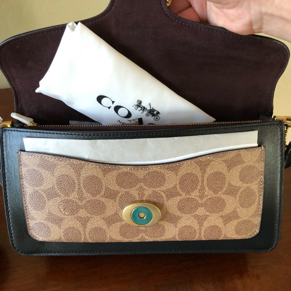 NWT Coach 91215 Leather Tabby Shoulder Bag 26 With Signature Canvas-B4/Tan Black - Picture 4 of 13